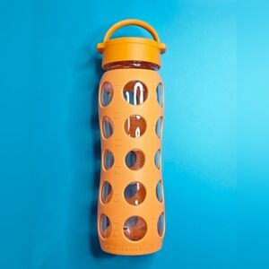 Life factory glass silicone covered water bottle orange color 400ml 14oz